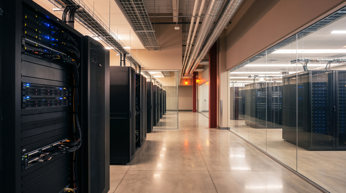 Серверні стійки у дата-центрі Tier III для колокації обладнання