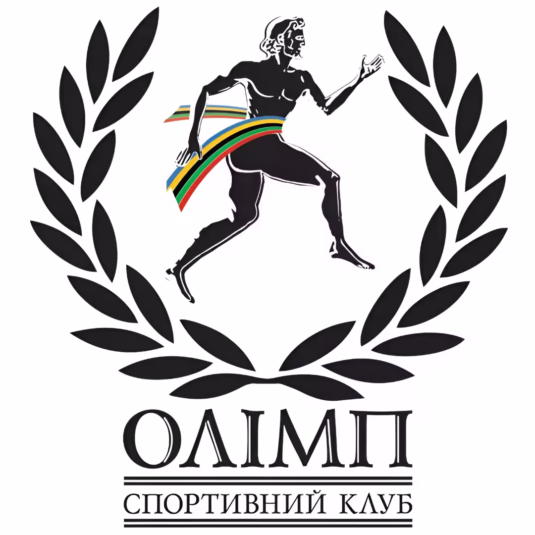 Логотип спортивного клубу Олімп — фігура бігуна в лавровому вінку