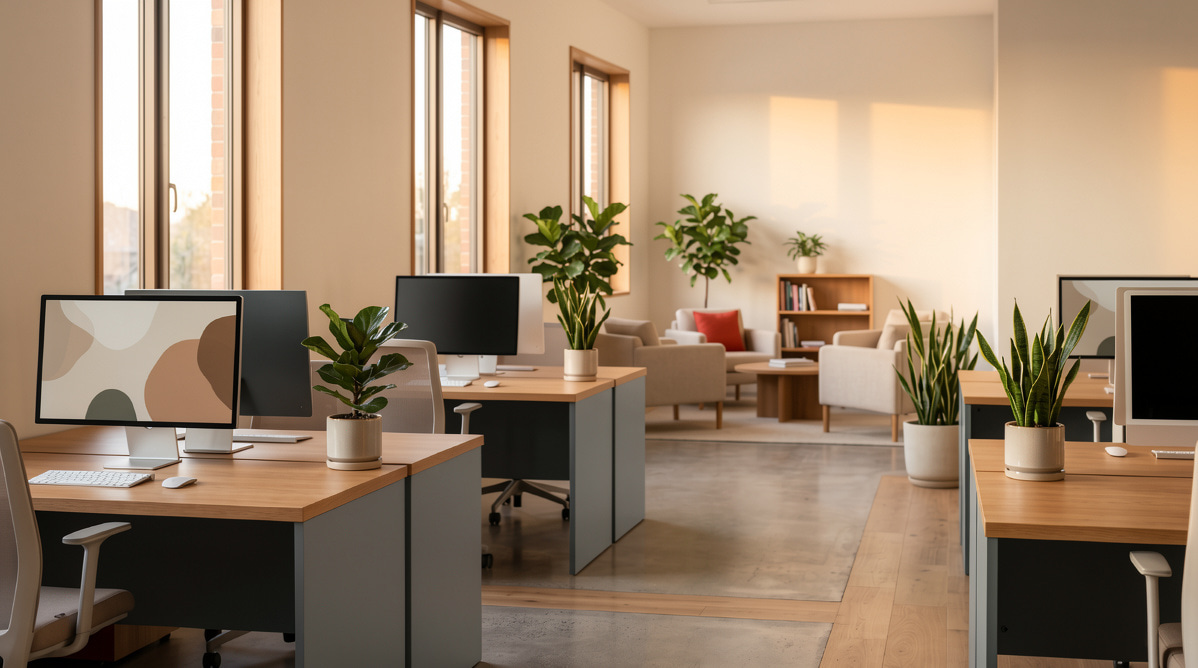 Сучасний офіс з комп'ютерами, які обслуговує команда ІТ-підтримки ІТЕЗ