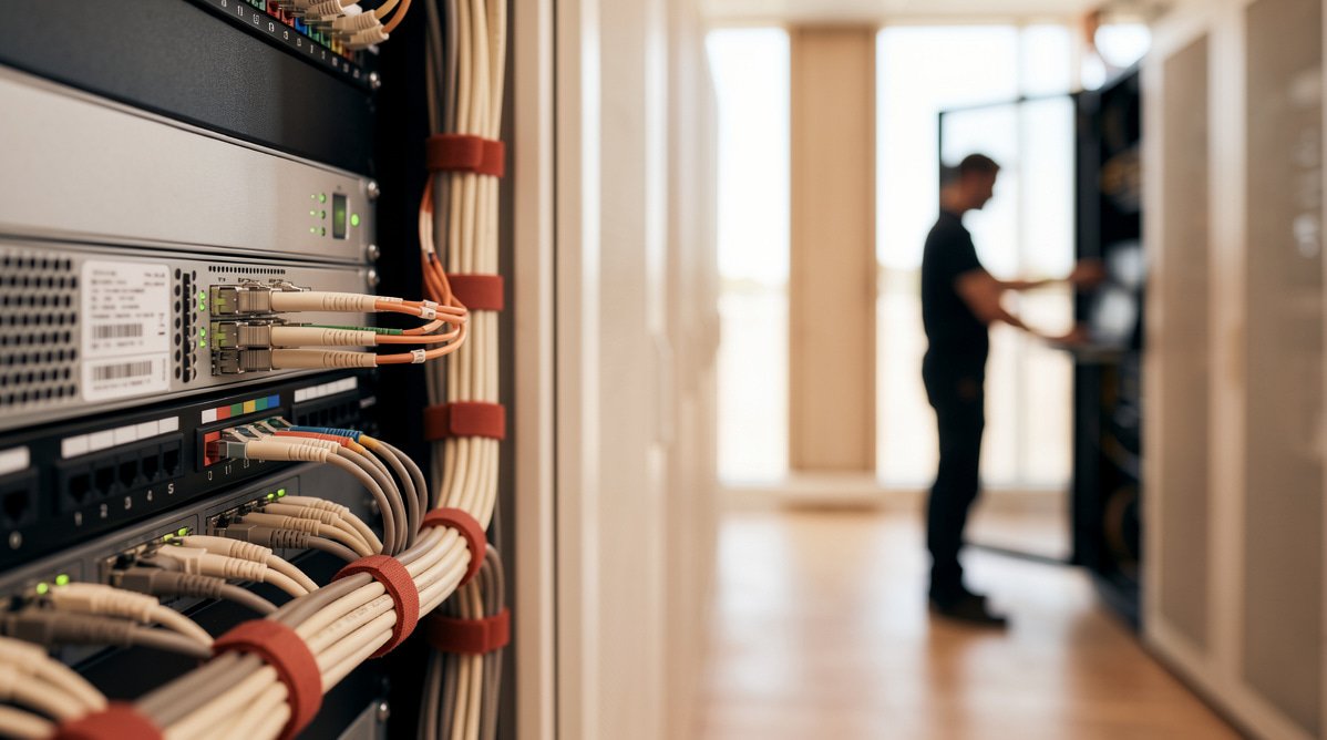 Інженер ІТЕЗ обслуговує серверне та мережеве обладнання у серверній кімнаті